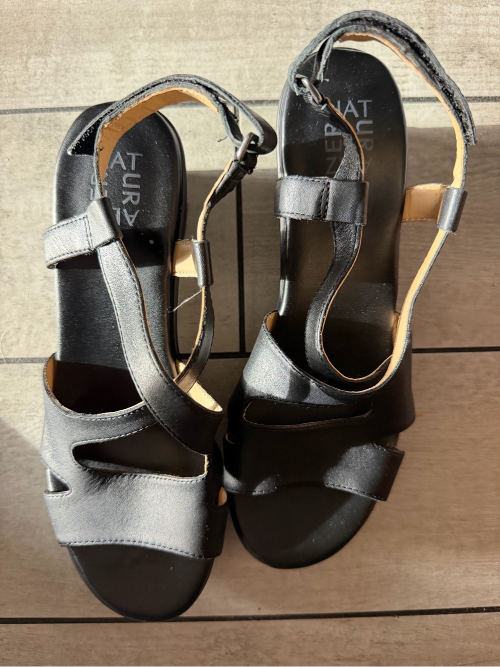 Naturalizer Black Leather Open-Toe Slingback Sandals